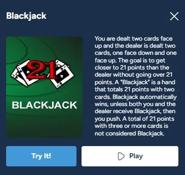 Blackjack Online game launcher