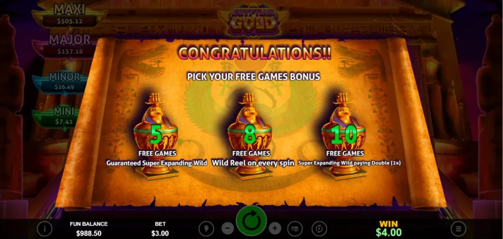 Egyptian Gold Free Games Pick Bonus special feature