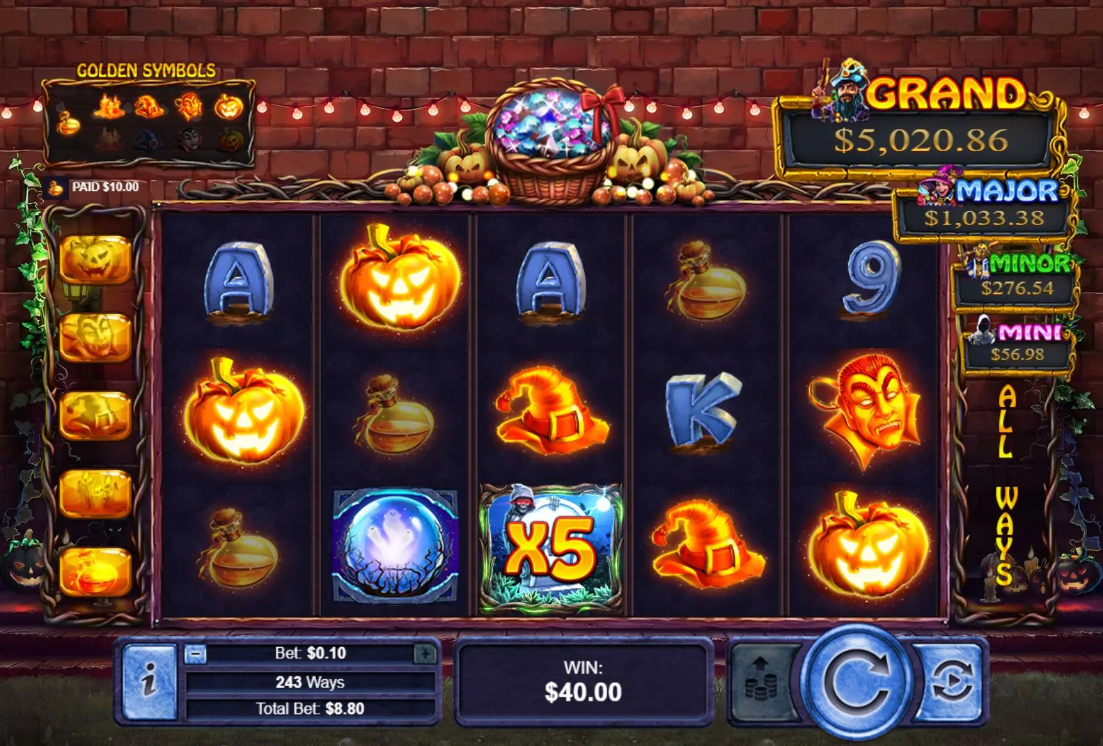 Halloween Treasures Golden Symbols & Jackpots