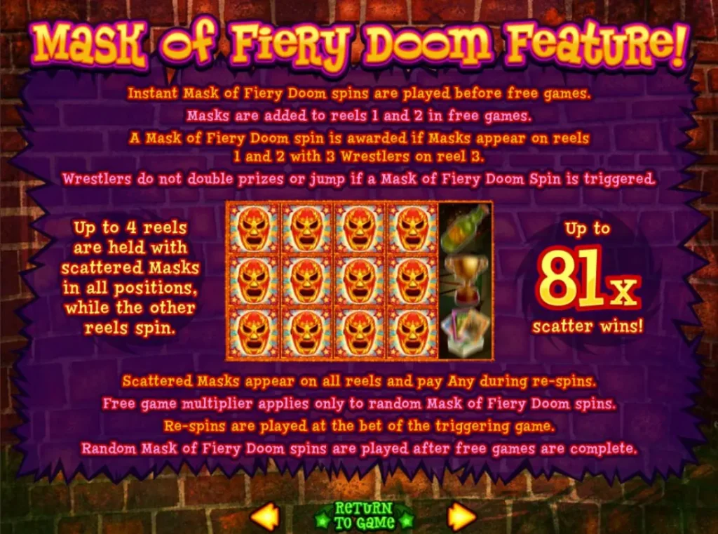 Lucha Libre online casino game Mask of Fiery Doom feature