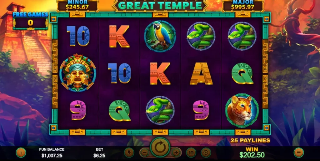 Great Temple online casino game progressive jackpot feature