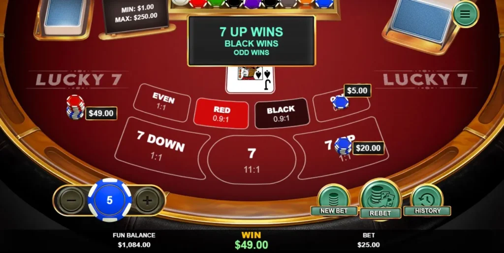 Lucky 7 online table game winning bet 7 Up and Odd