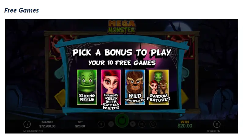 Mega Monster online casino game Free Games feature