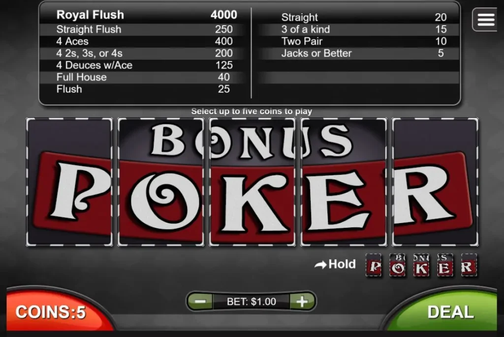 video poker bonus poker