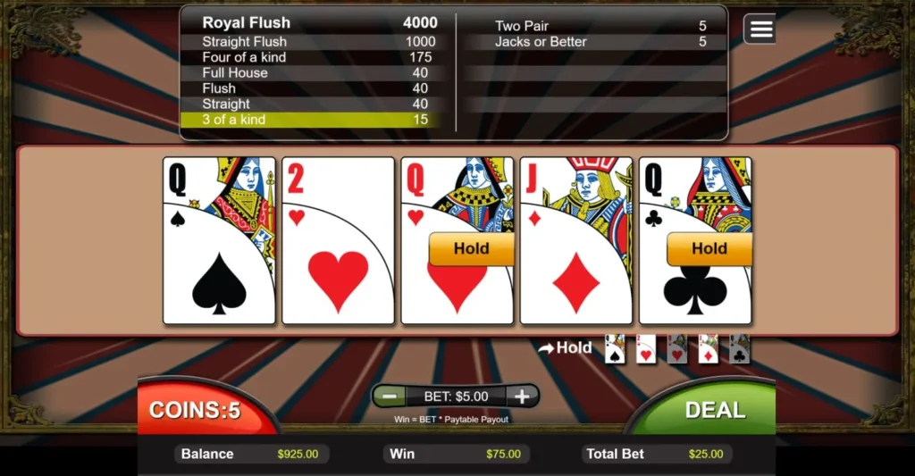 video poker online casino game