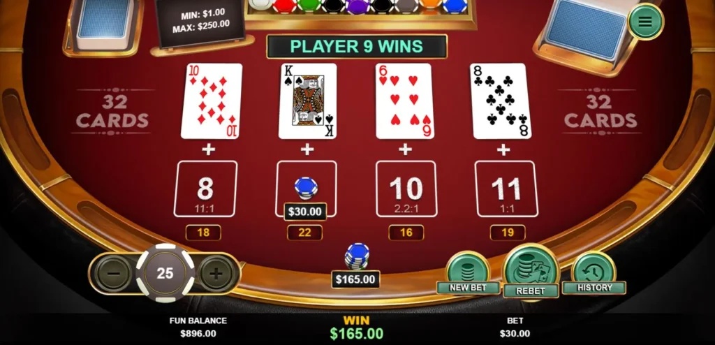 32 Cards large payout on Player 9