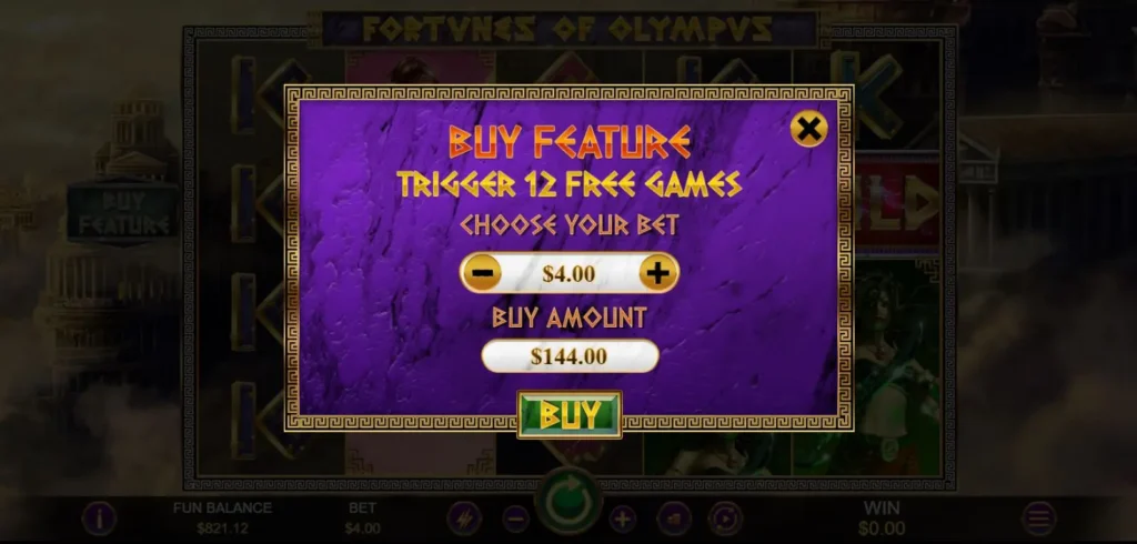 Fortunes of Olympus Buy Feature in-game footage