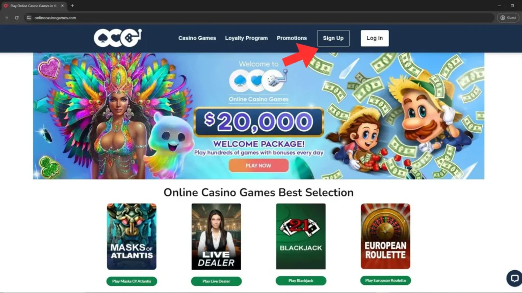 Online Casino Games sign up button