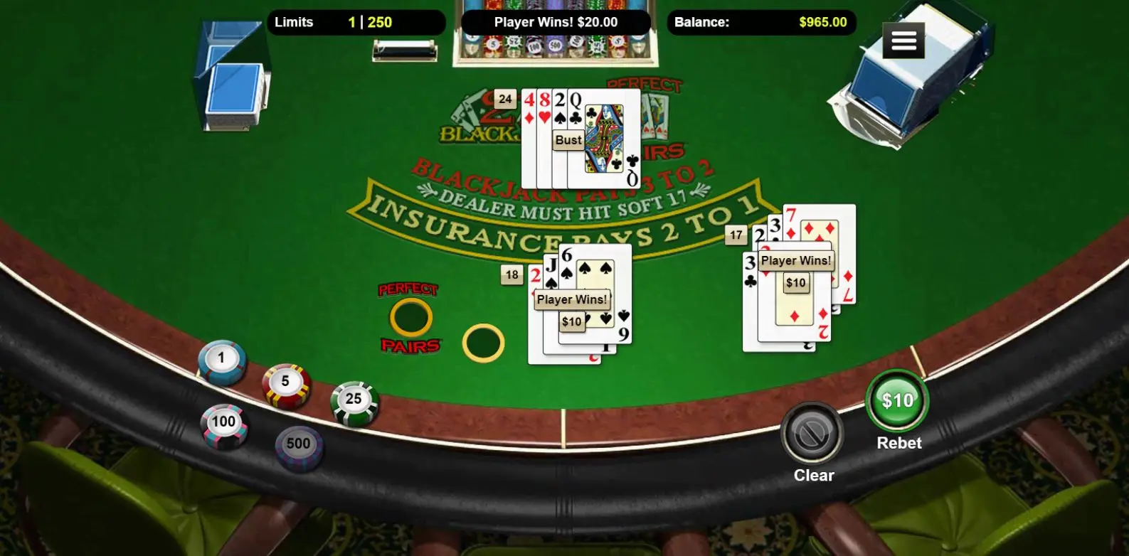 Blackjack Perfect Pairs gameplay