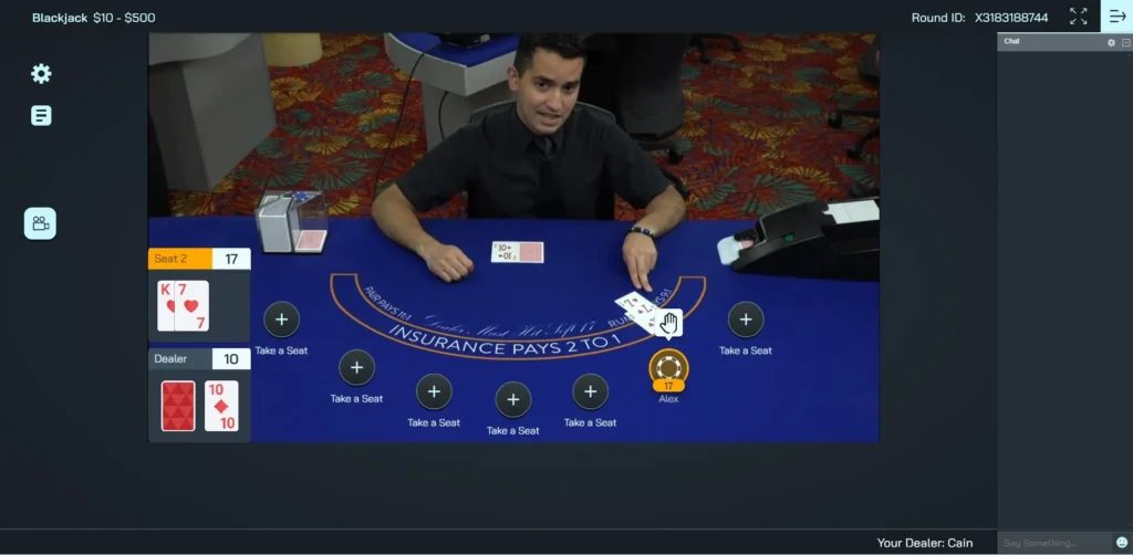 Live Dealer blackjack dealer with a player