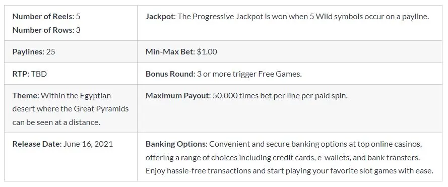 Jackpot Cleopatra's Gold Deluxe main features table