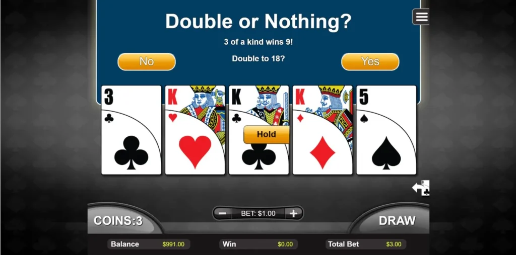 Video Poker double or nothing bet