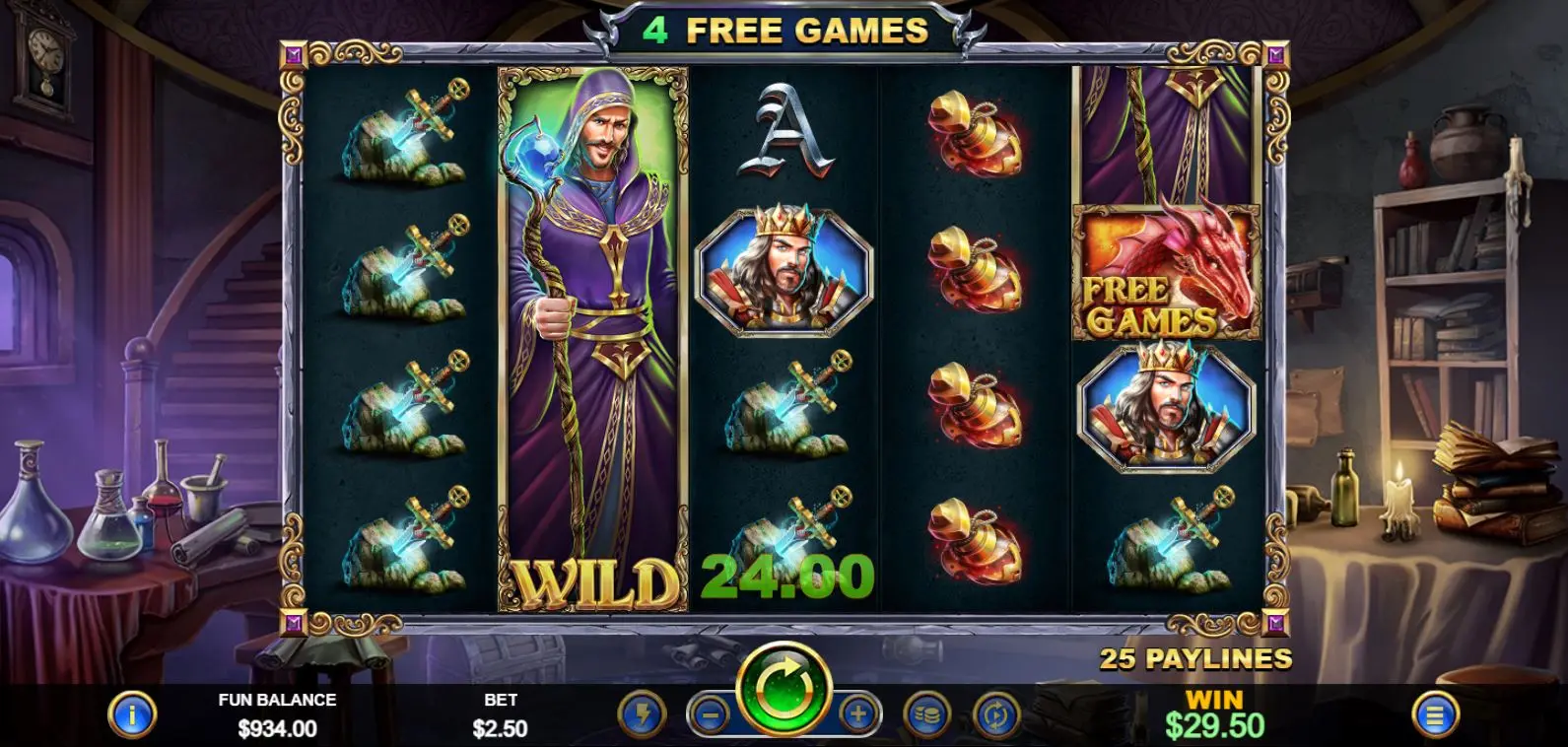 Merlin's Riches Free Games feature