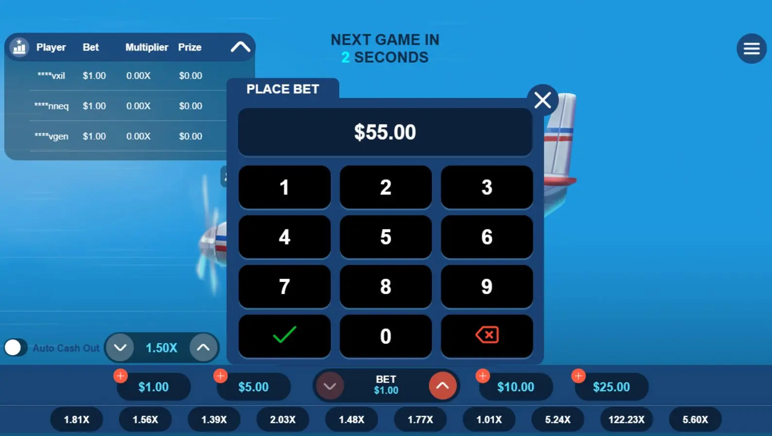 Ripcord Rush betting range