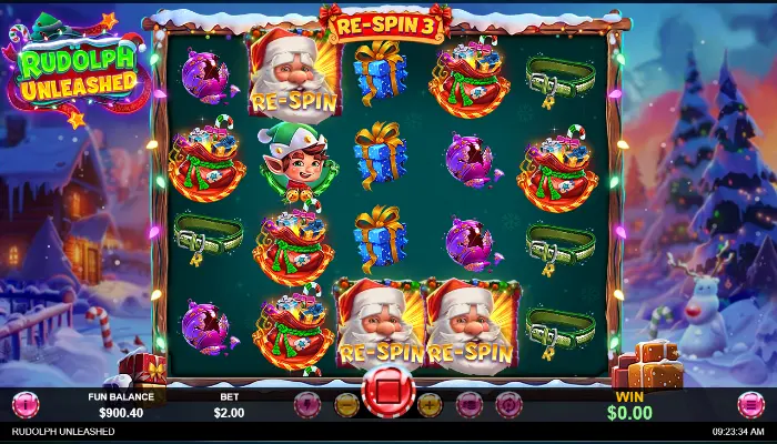 Rudolph Unleashed Re-Spin feature gameplay