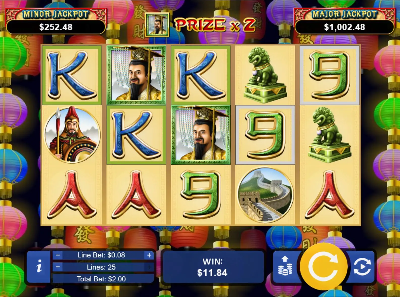 Lucky 8 pay table
