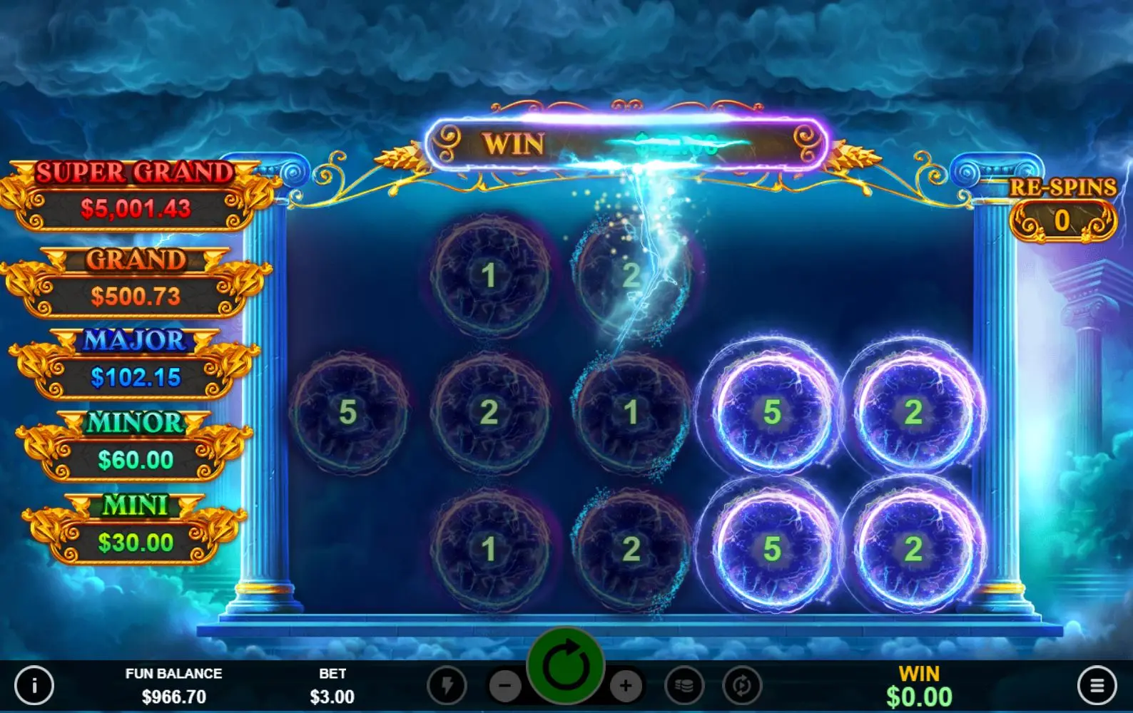 Fortunate Zeus Jackpot Winnings feature