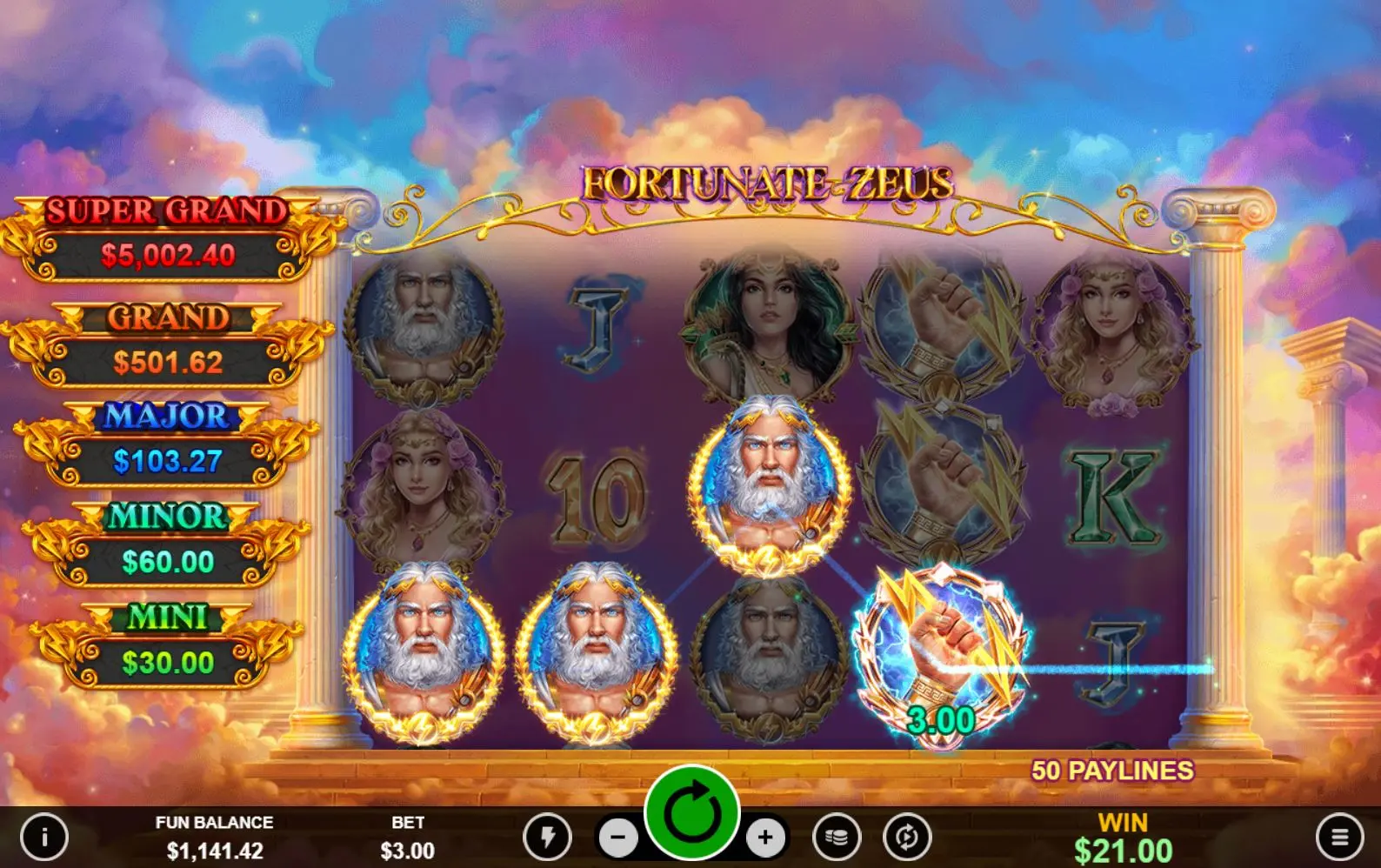 Fortunate Zeus pay table