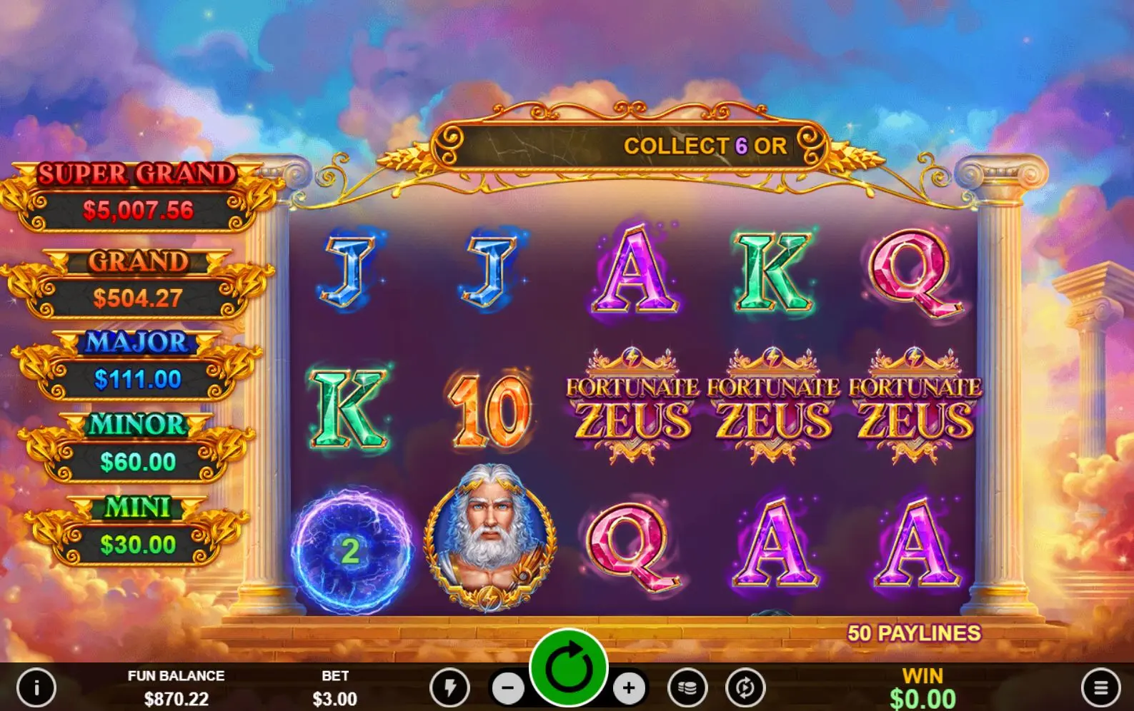 Fortunate Zeus Free Games feature