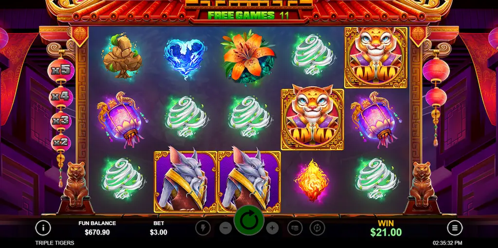 triple tigers Free Games with Cascading Multiplying Wins ocg