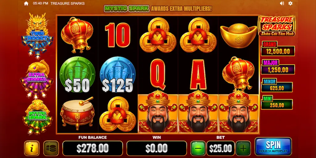 treasure sparks pay table